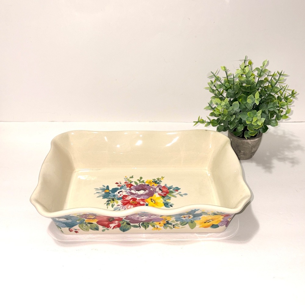 Pioneer Woman Flea Market Floral Oblong Baking Dish Ruffled Casserole 12x8 Baker